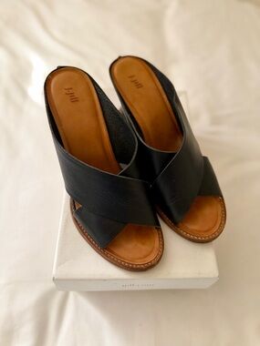 J. Jill Black Leather Crossover Mule Slides with Tan Footbed